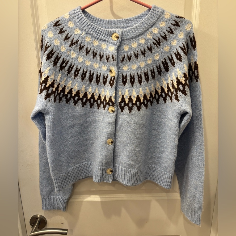 NWT Jessica Simpson Blue Nordic Fair Isle Patterned cozy Sweater - XS